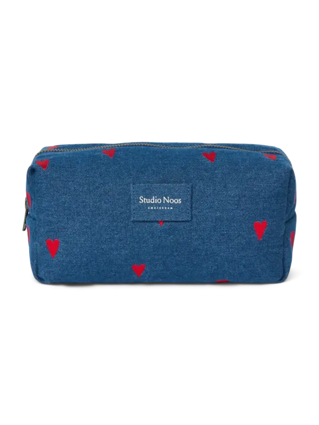 Denim Pouch Dark Blue Hearts
